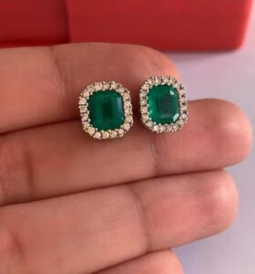 Gold Emerald Stone Diamond Earrings